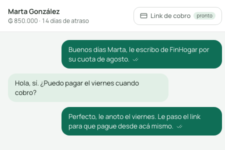 El cobro cerrado sin salir del chat